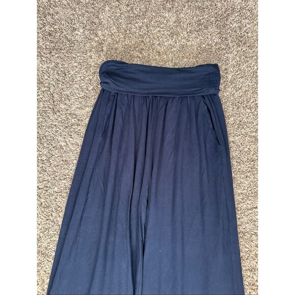 Quince French Terry Modal Wide Leg Pants Navy Blue Fold over Waistband Flowy S - Picture 11 of 12